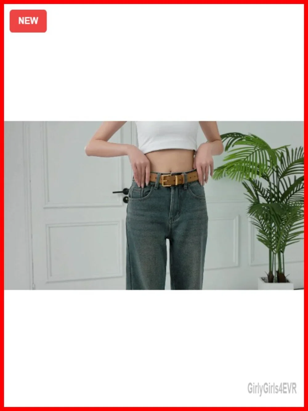 Genuine Leather & Suede Belt Gold Square Buckle Adjustable Women's Waist Belt